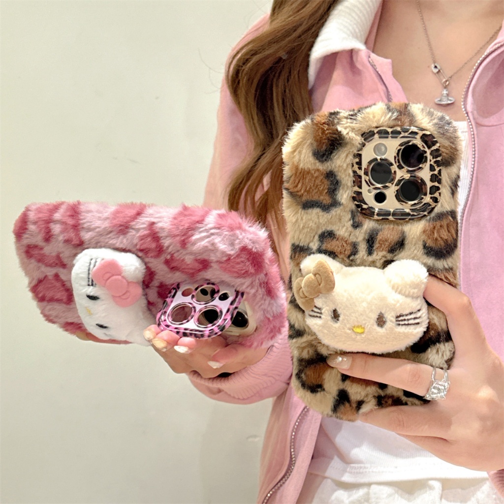 เคส iPhone เสือดาวตุ๊กตาคิตตี้สําหรับ iPhone 16 ProMax 15ProMax 15Plus 13 12 11 14 Case