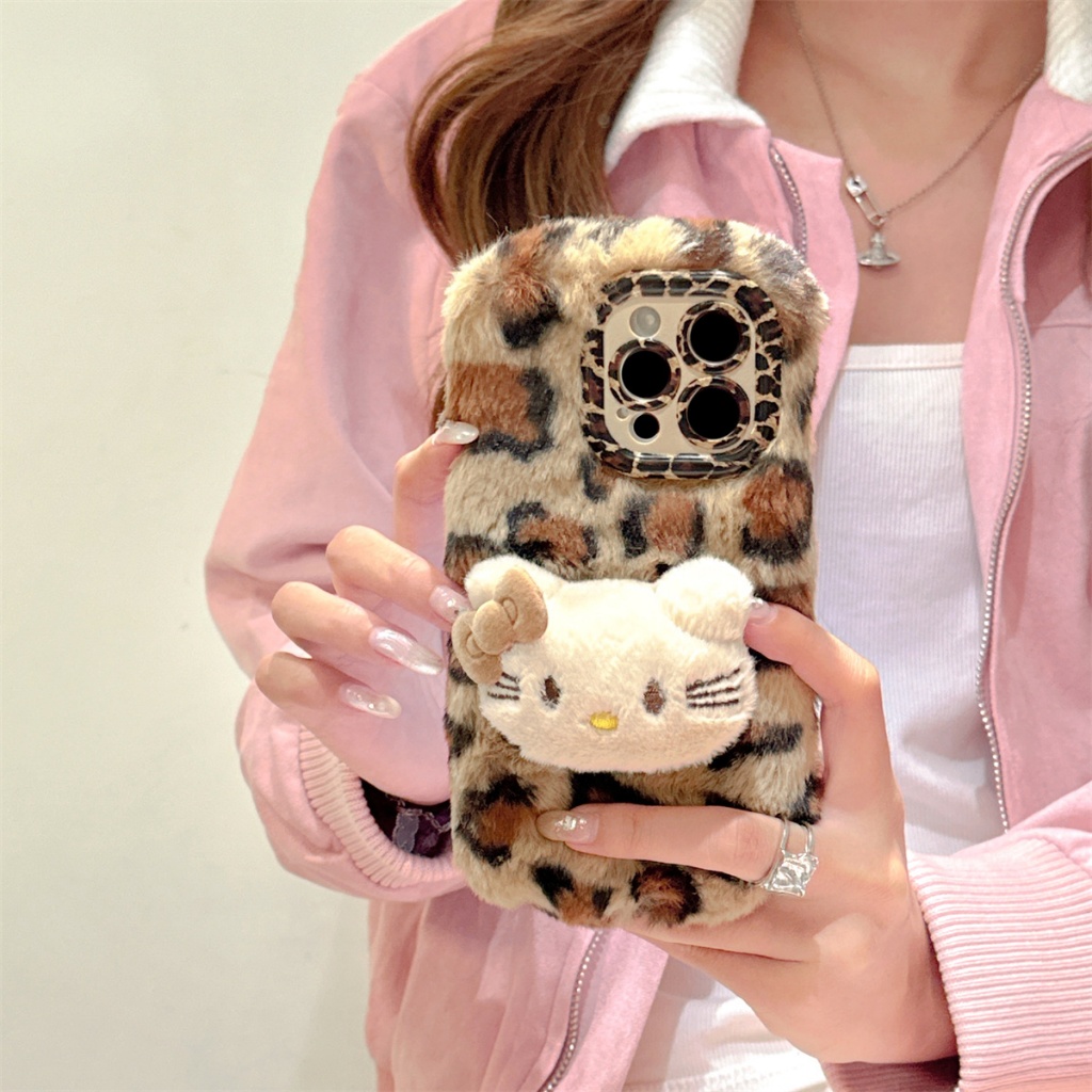 เคส iPhone เสือดาวตุ๊กตาคิตตี้สําหรับ iPhone 16 ProMax 15ProMax 15Plus 13 12 11 14 Case
