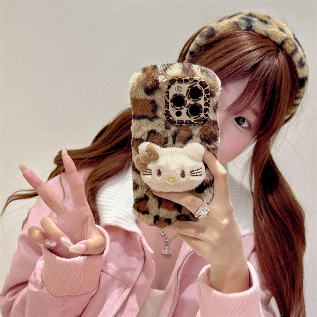 เคส iPhone เสือดาวตุ๊กตาคิตตี้สําหรับ iPhone 16 ProMax 15ProMax 15Plus 13 12 11 14 Case