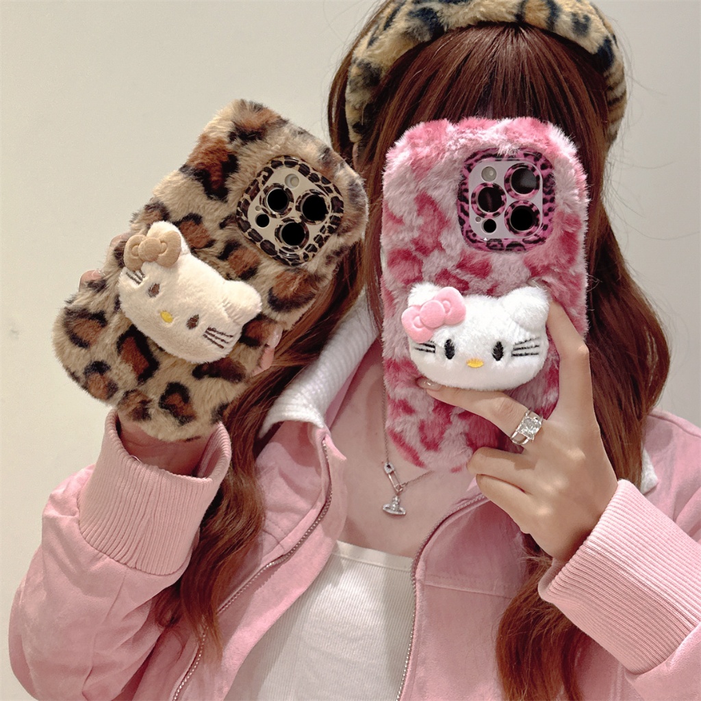 เคส iPhone เสือดาวตุ๊กตาคิตตี้สําหรับ iPhone 16 ProMax 15ProMax 15Plus 13 12 11 14 Case