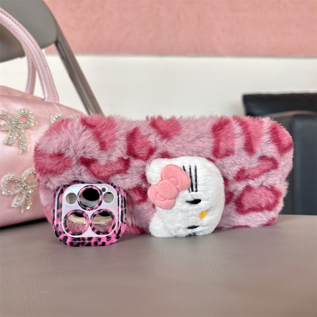 เคส iPhone เสือดาวตุ๊กตาคิตตี้สําหรับ iPhone 16 ProMax 15ProMax 15Plus 13 12 11 14 Case
