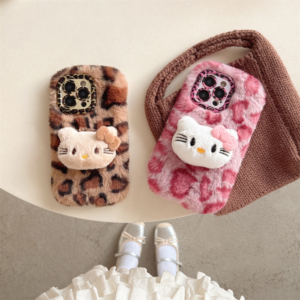 เคส iPhone เสือดาวตุ๊กตาคิตตี้สําหรับ iPhone 16 ProMax 15ProMax 15Plus 13 12 11 14 Case