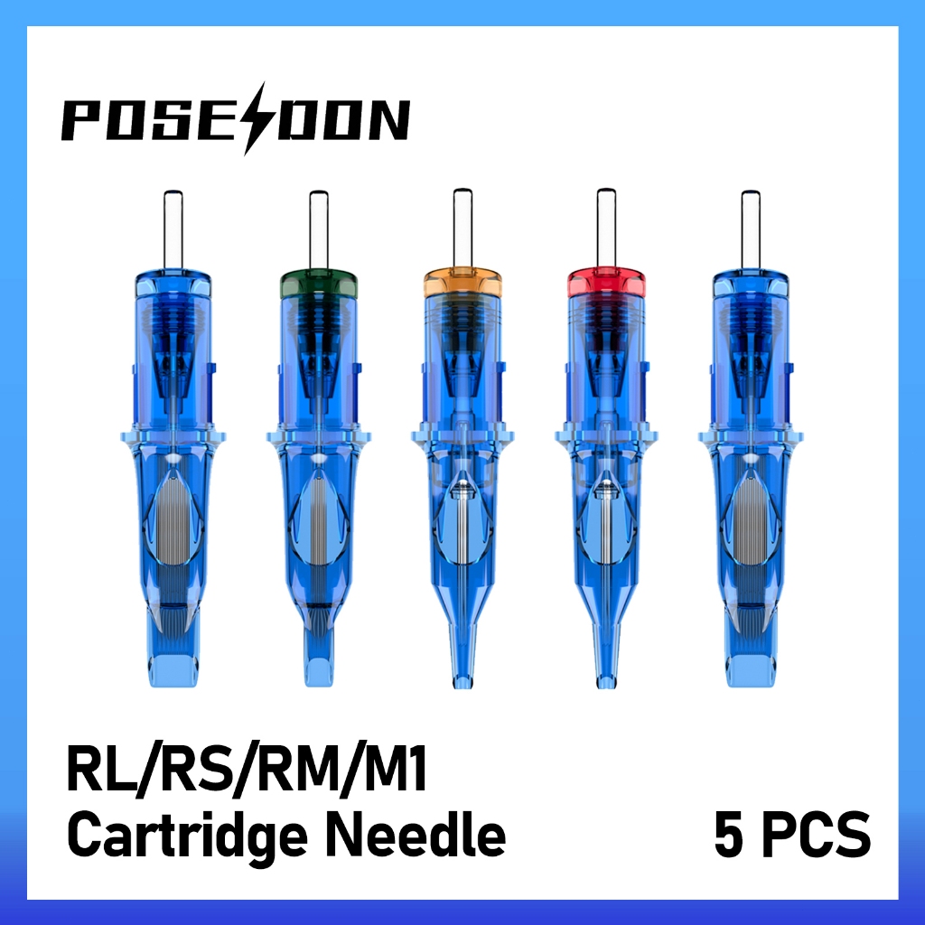 Poseidon ตลับหมึกเข็มสัก 5 ชิ้น, อุปกรณ์เสริมเครื่องสัก RM/RL/RS/M1 มาตรฐานสารพันทิ้ง,เข็มสักสําหรับศิลปินและปากกาสัก