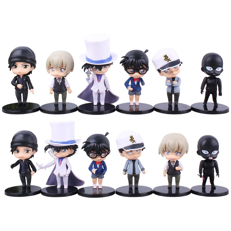6 ชิ้น/เซ็ต 10 ซม.อะนิเมะนักสืบ Conan รูป Edogawa Konan Kaitou Kiddo Black Shadow Man รุ่น Q PVC ตัวเลขการกระทําตุ๊กตาของเล่น