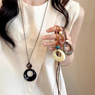 ใหม่จีนผิดปกติกลวงรอบจี้เรซิ่นสร้อยคอแฟชั่นยาวเสื้อกันหนาวโซ…