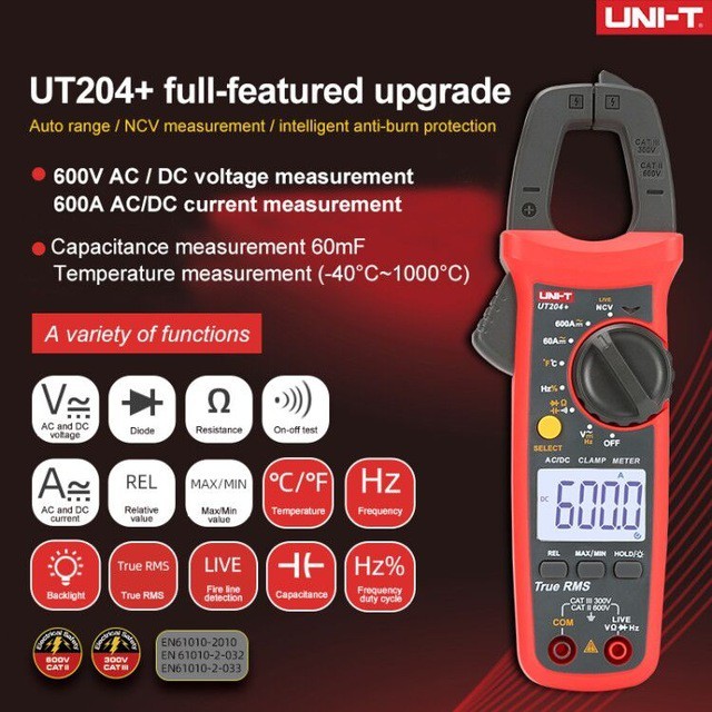 Uni-t UT201+ UT202+ UT202A+ UT203+ UT204+ 400-600A Digital Clamp Meter Voltage Current Meter รุ่น Ho