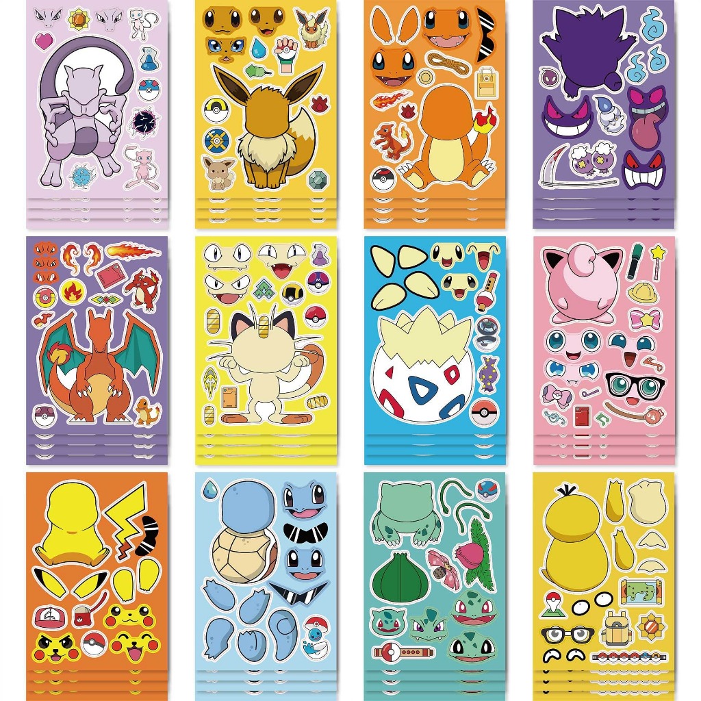 12sheepts/lot Pokemon Go Pikachu DIY สติกเกอร์ปริศนาของเล่นเด็กสติกเกอร์ของเล่น