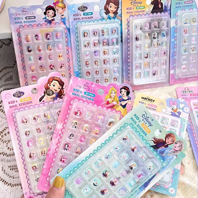 (24EA/PCK)พร้อมส่ง เล็บปลอมเด็ก/สติกเกอร์ติดเล็บ ของเล่นดิสนีย์ เล็บปลอมกาวในตัว ของขวัญวันเด็ก  มีกาวให้ในตัว