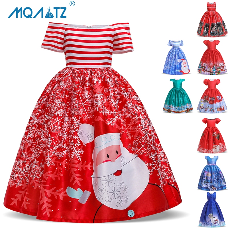 Mqatz ยาวคริสต์มาสชุดสาวซานตาคลอสชุดเด็กชุดเจ้าหญิงสาวพรรคเสื้อผ้าเครื่องแต่งกายคอสเพลย์ SD056