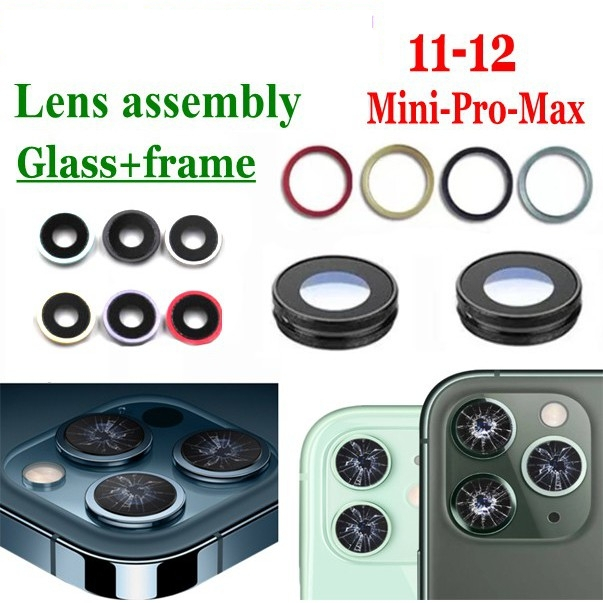 กระจก + กรอบ ใหม่ 1 ชุดเลนส์กล้องหลังด้านหลังสําหรับ 11 12 mini pro max 11pro 11max ไม่ใช่กระจกนิรภัย