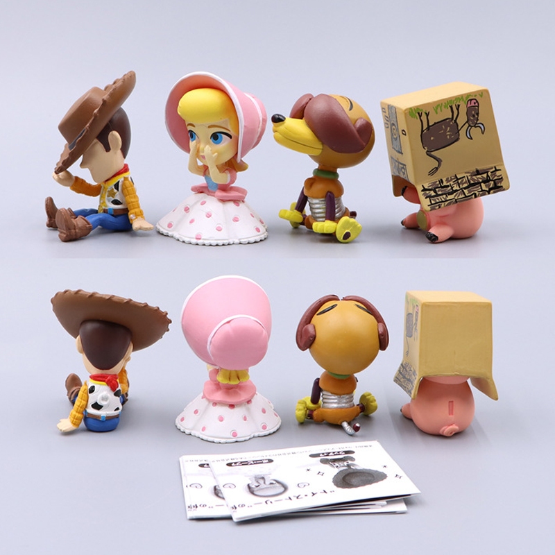 4 ชิ้น/เซ็ต 5 ซม.อะนิเมะของเล่น Story รูปซ่อนและ Seek Woody Slinky สุนัข Hamm หมู Bo Peep Mini รุ่น Q PVC ตัวเลขการกระทําตุ๊กตาของเล่น