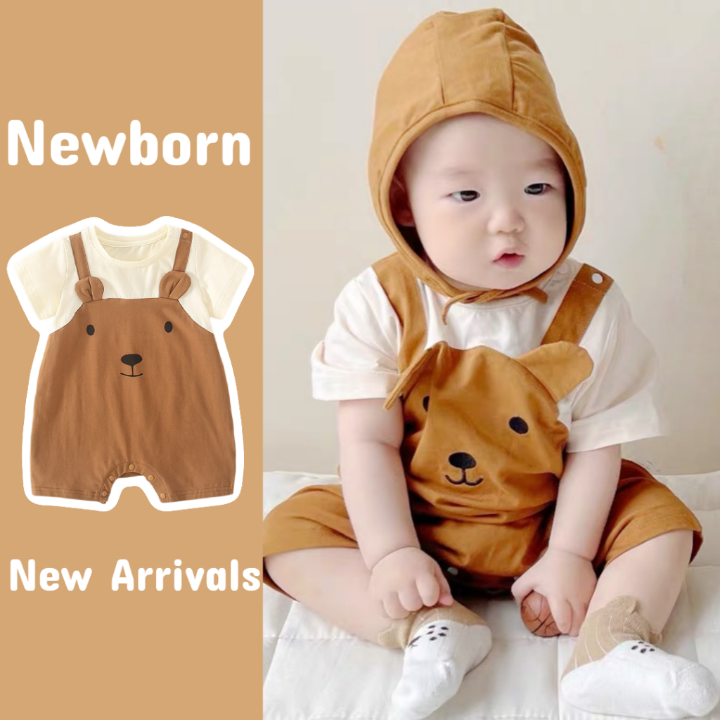 ชุดรอมเปอร์ทารกแรกเกิด Baby Teddy Bear Overalls Jumpsuit Summer Onesie - ชุดรอมเปอร์แขนสั้นสําหรับเด็กชายและเด็กหญิงทารก Jumpsuit (0-24 เดือน)