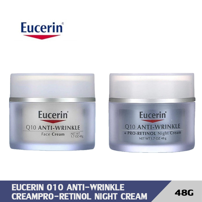 Eucerin Q10 Anti-Wrinkle Face Creme / Pro-Retinol Night Cream 48g ครีมลดริ้วรอย ยกกระชับ เพิ่มความชุ่มชื่น ยูเซอริน ครีมบำรุงผิวหน้า ผิวแพ้ง่ายลดเลือน