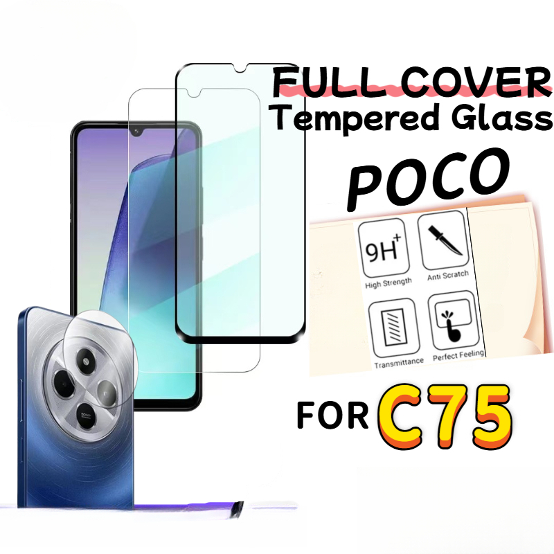 รุ่นเต็มโปร่งใส 9H HD ฟิล์มกระจกนิรภัยฟิล์มนิรภัย Poco C75 C61 C65 C50 C55 C40 C31 Xiaomi ฟิล์มไฮโดรเจลติดมือถือ กันรอย สำหรับ Tempered Glass เอชดี อุปกรณ์ป้องกันดวงตา