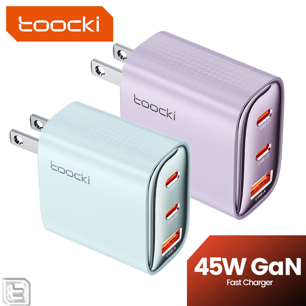Toocki 45W Mini GAN Fast Charger 3 พอร์ต USB Type C อะแดปเตอร์ชาร์จโทรศัพท์ USB C PD20W รองรับเครื่องชาร์จสําหรับ Huawei Samsung