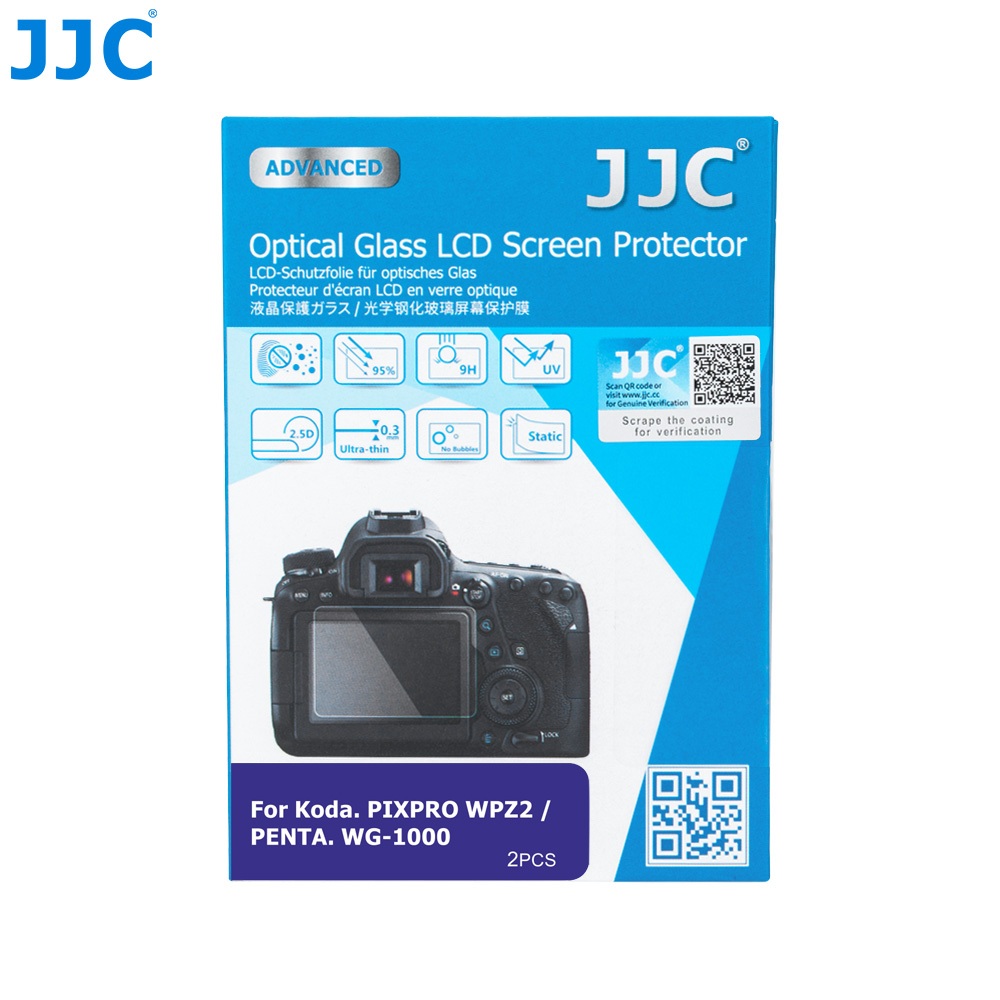 JJC ฟิล์มกระจกนิรภัยกันรอยหน้าจอ (2 ชิ้น) สําหรับกล้อง Kodak PIXPRO WPZ2 & Pentax WG-1000 กล้อง Anti-Fingerprint LCD ฟิล์ม