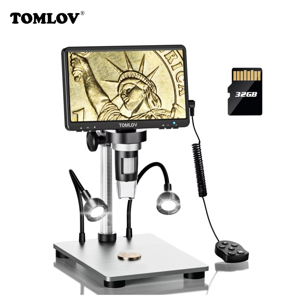 [🌷Professional Digital Microscope 🌷]TOMLOV DM9 กล้องจุลทรรศน์ดิจิทัล LCD 7 นิ้ว 1200X, 1080P แว่นขยา