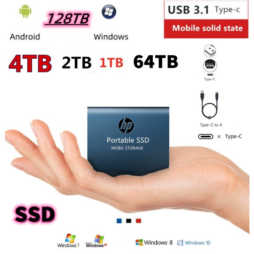 128tb แบบพกพา SSD 64TB ฮาร์ดดิสก์ภายนอก 32TB แฟลชไดรฟ์สําหรับการจัดเก็บข้อมูล 16TB 8TB 4TB Moblie ฮาร์ดดิสก์สําหรับแล็ปท็อปเดสก์ท็อปข้อมูลเก็บหน่วยความจําแฟลชดิสก์ ราคา ถูกที่สุด ดีลบีเคเค