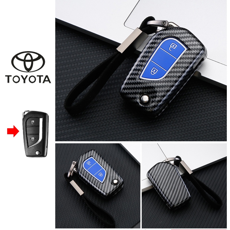 คาร์บอนไฟเบอร์รถพับกรณีกุญแจใช้งานร่วมกับ Toyota Yaris/Vios ฝาครอบกุญแจ Carbon Case Toyota hilux revo พวงกุญแจ