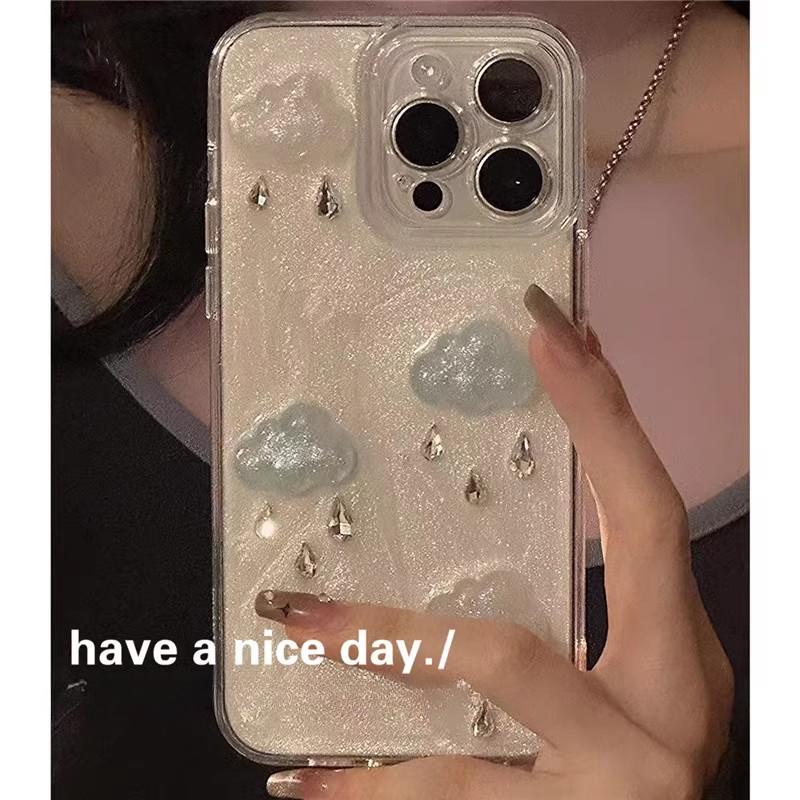 Ins น่ารักชุบ Raindrop Cloud Glitter เคสโทรศัพท์สําหรับ iPhone 16 Pro Max 15 14 13 Pro Max 12 11 X XS XR เกาหลีป้องกันกล้องปกอ่อน