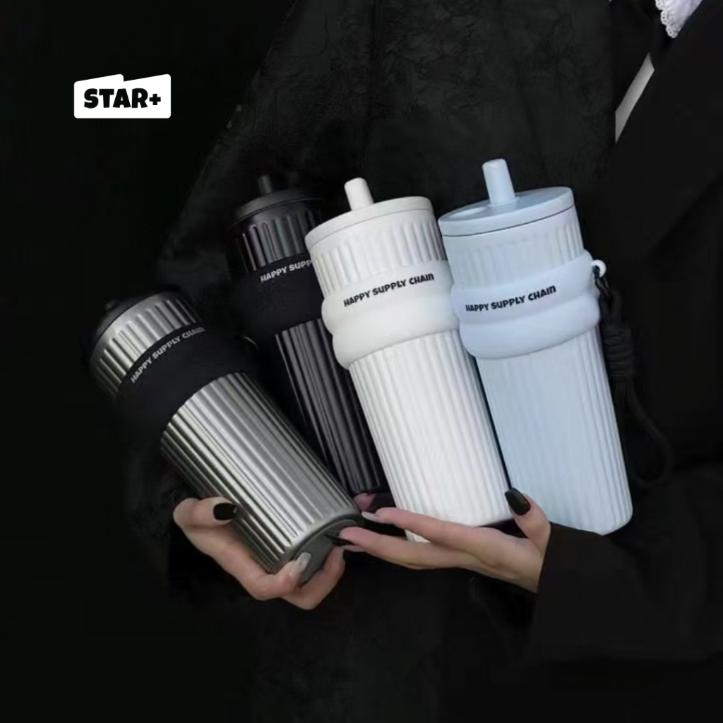 Star + ขนาดใหญ่-ความจุฟาง ขวดน้ำร้อน แก้ว star plus เคลือบเซรามิค ผู้ชาย ถ้วยรถยนต์ ถ้วยกาแฟ 710ML