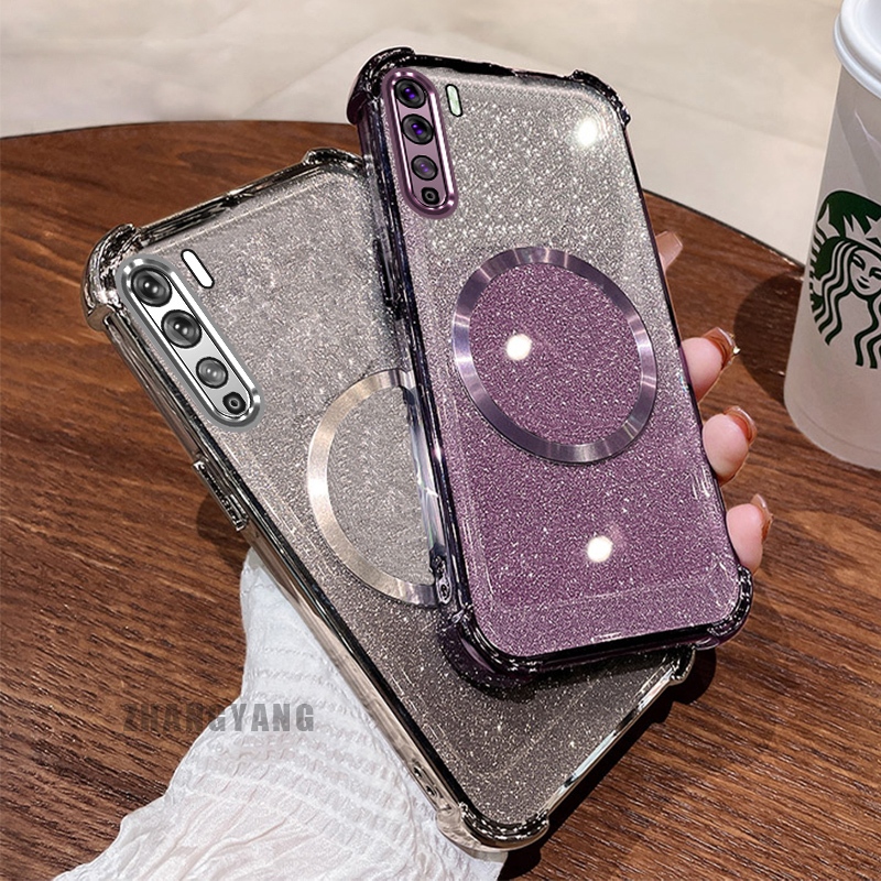 กรณีสําหรับ Huawei Nova 7 Nova 7 SE ผงประกายสี่มุมไฟฟ้า anti drop เคสโทรศัพท์ความงามแหวนดูดแม่เหล็กออกแบบใหม่ TPU soft case
