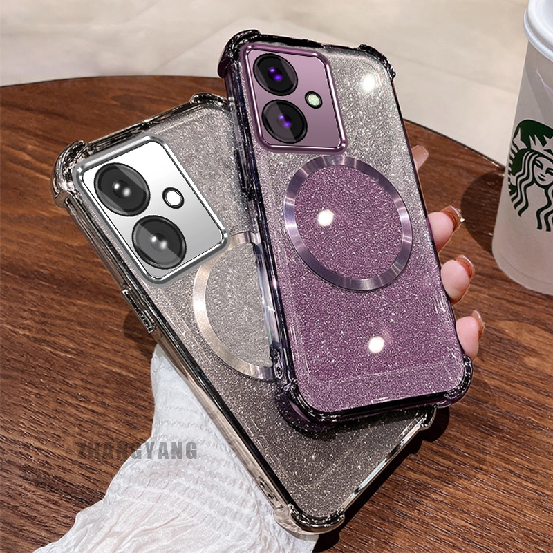กรณีสําหรับoppo A79 5Gประกายแป้งสี่มุมไฟฟ้าAnti DROPเคสโทรศัพท์ความงามแม่เหล็กดูดแหวนออกแบบใหม่TPU soft case