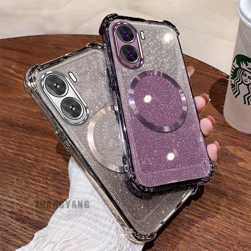 กรณีสําหรับ OPPO RENO 11 5G RENO 11 Pro 5G ประกายแป้งสี่มุมไฟฟ้า anti drop เคสโทรศัพท์ความงามแม่เหล็กดูดแหวนออกแบบใหม่ TPU นุ่ม