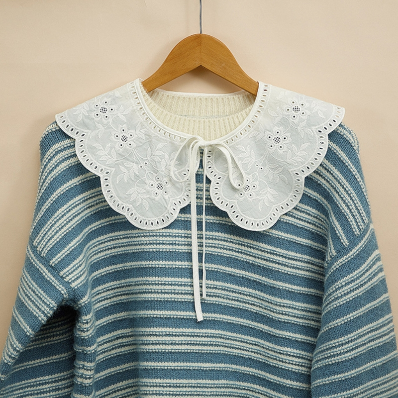 Alia ตกแต่งปกปลอมผ้าคลุมไหล่เย็บปักถักร้อยดอกทานตะวันลูกไม้สร้อยคอสั้น Capelet