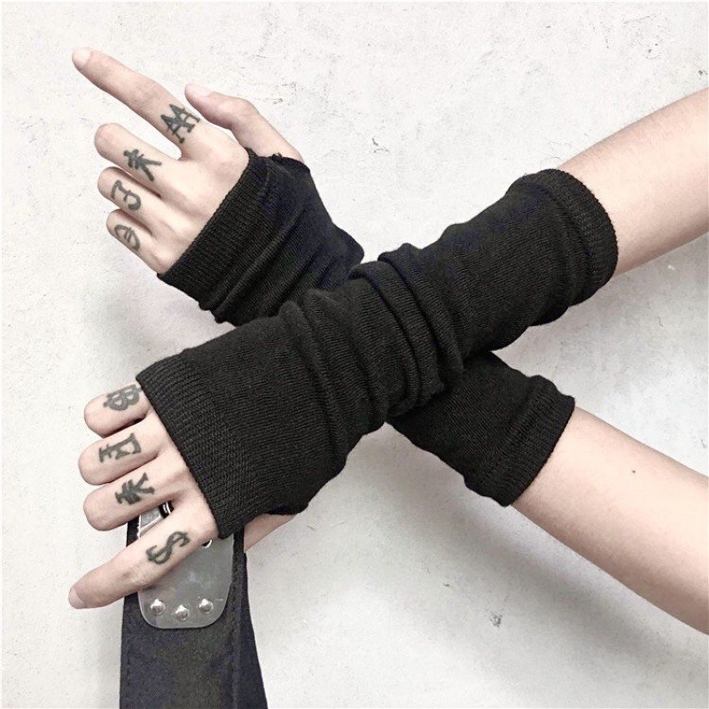 Gothic Lolita อะนิเมะ Solid Soft Rock Punk ถุงมือ JK หญิง Mittens Oversleeve ผู้ชายผู้หญิง Sun Block Cuff Fingerless แขนอุ่น