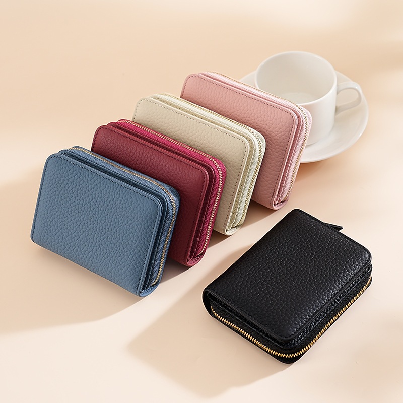 ร RFID ปิดกั้น สไตล์ใหม่แฟชั่นกระเป๋าสตางค์หนังแท้สุภาพสตรีสั้นพับผู้ถือบัตรกระเป๋าใส่เหรียญมัลติฟังก์ชั่