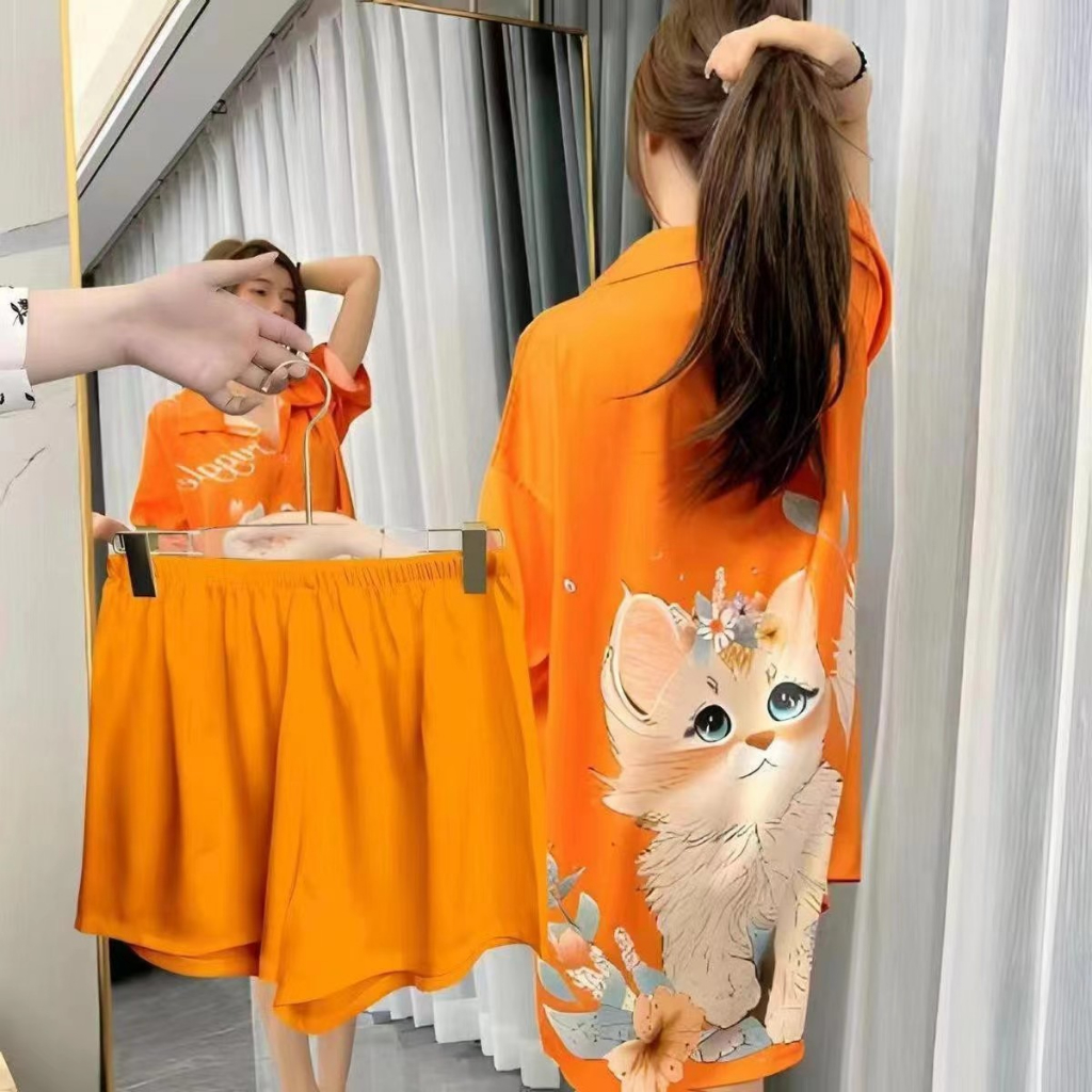 2025 ฤดูร้อนอินเทอร์เน็ตคนดัง High-End ผ้าไหมน้ําแข็งแขนสั้น Nightdress ผู้หญิงขนาดใหญ่เซ็กซี่เสื้อชุดนอนสาวกางเกงขาสั้น