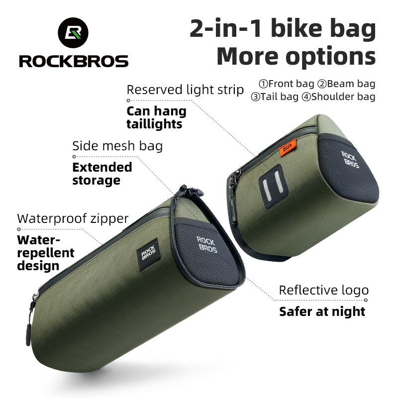 ROCKBROS กระเป๋ามือจับความจุขนาดใหญ่ 2ล ขับไล่น้ําด้านหน้าหลอดขี่จักรยานกระเป๋าสองในหนึ่งเดียวสวมทนอุปกรณ์จักรยาน – โปรปัง