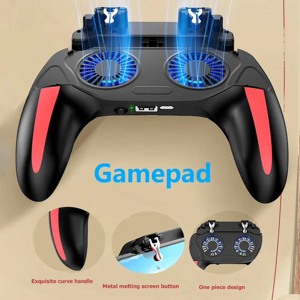 มือจับเล่นเกมแบบจอยสติ๊ก สําหรับโทรศัพท์มือถือ 3-in-1 Gaming Trigger Mobile PUBG Controller with Cooling Fan Rechargeable 5000mAh Battery Gamepad L1R1 Joystick