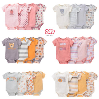 ZAV 4Pieces Unisex Cartoon Animals Short Sleeve Baby Boy Girl Bodysuits 100%Cotton Newborn Clothes