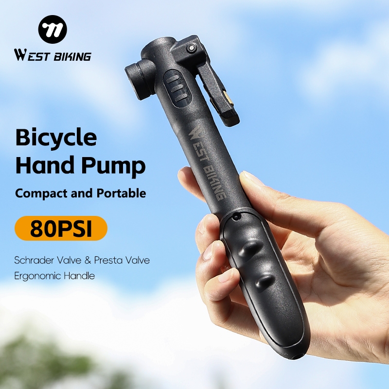WEST BIKING แบบพกพาจักรยานปั๊มมือ 80Psi น้ําหนักเบา Mini Schrader/Presta วาล์ว Air Inflator อุปกรณ์เสริม