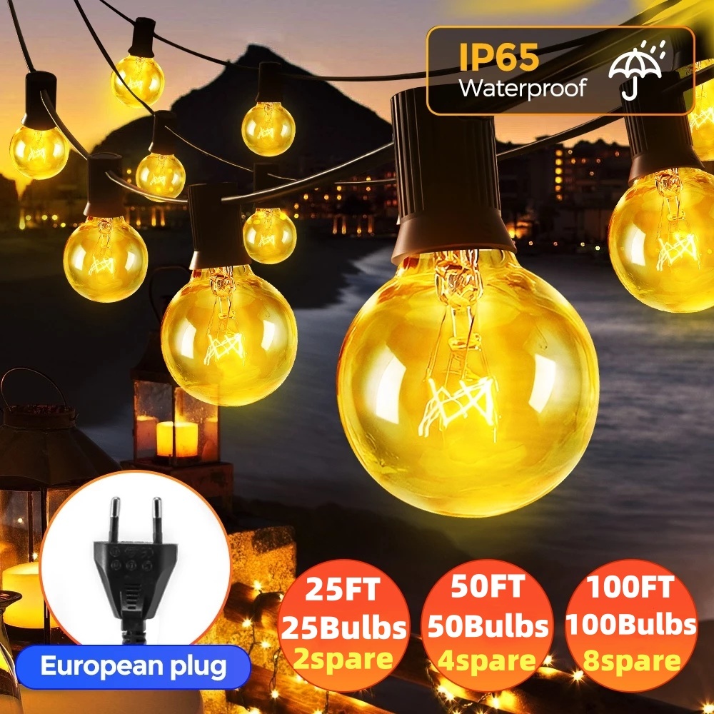 Amiluo G40 ไฟปิงปอง ไฟแต่งสวน ไฟวินเทจ string lights ไฟตกแต่ง ขั้วE12ปลั๊ก กันน้ำ