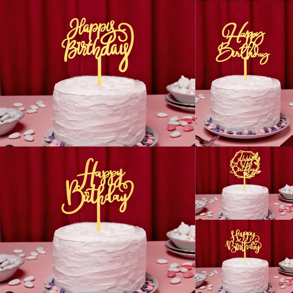 10 ชิ้นเค้กวันเกิดแฮปปี้ ท็อปเปอร์, แบบอักษร Cursive เค้กอะคริลิค Topper, Happy Birthday Topper ตกแต่งเค้กสําหรับวันเกิด Theme Party