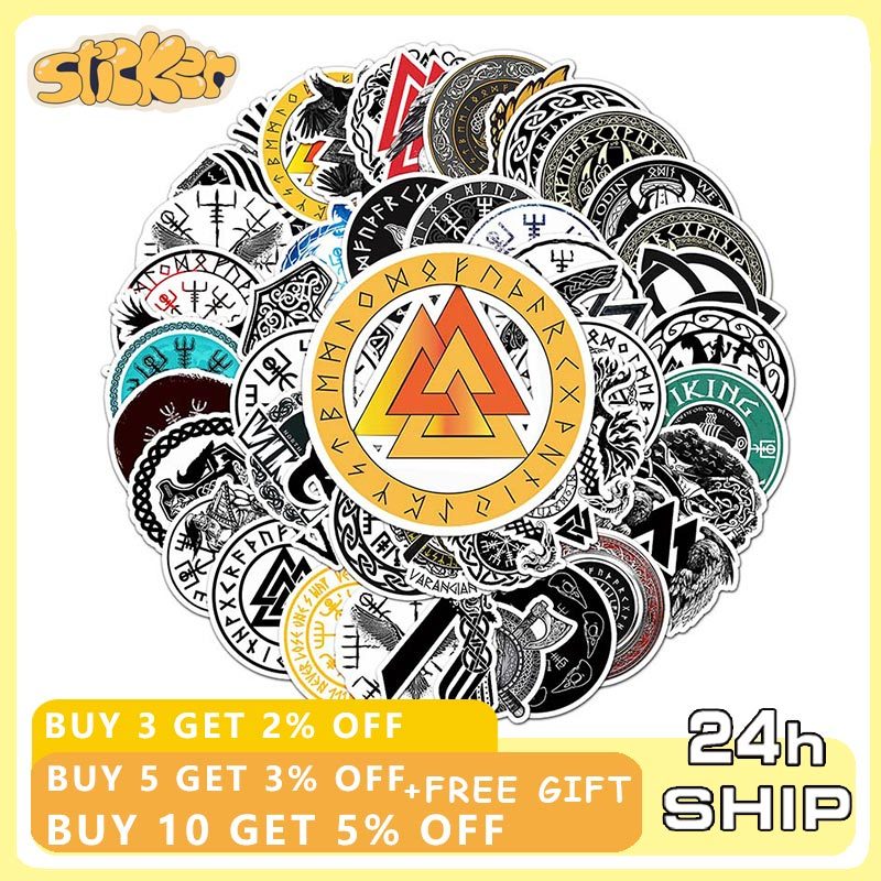 50 ชิ้นไวกิ้งโจรสลัดลึกลับ Totem สัญลักษณ์ Rune สไตล์สติกเกอร์ DIY โทรศัพท์แล็ปท็อปสเก็ตบอร์ดสติกเกอร์