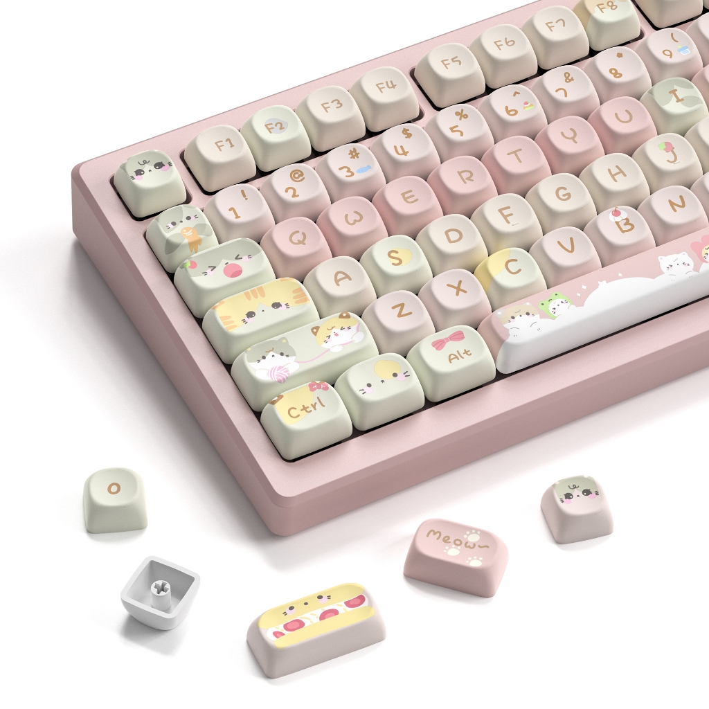 Voier 134 คีย์น่ารักสีชมพู Cat Theme Keycaps Dye Sub Cherry Profile Key Caps สําหรับ Cherry MX คีย์บอร์ดเครื่องกล