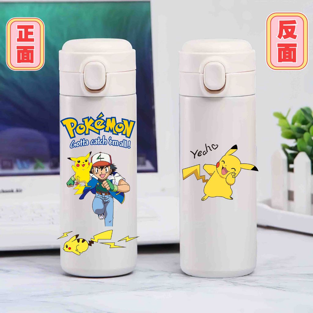 Pokemon กระติกน้ําร้อนสแตนเลส เกรด 304 ขนาดใหญ่ จุของได้เยอะ ลายการ์ตูนโปเกม่อน ปิกาจูน่ารัก