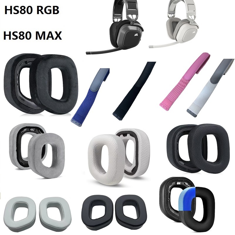แผ่นรองหูฟังสําหรับ CORSAIR HS80 RGB / HS80 MAX หูฟังเปลี่ยน Earmuff แผ่นรองหูฟังหูฟังเทปคาดศีรษะ