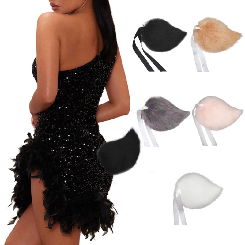 1pc Plush Bunny Tail สมจริง Furry Tie ด้านหน้าหางสัตว์คอสเพลย์ Prop ผู้หญิง Carnival Party แฟนซีฮาโลวีนเครื่องแต่งกายอุปกรณ์เสริม