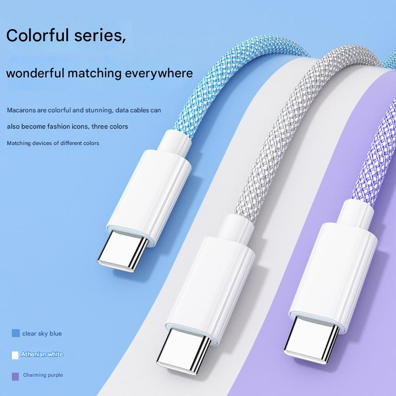 สายเคเบิล type c 66W fast charging macaron สายเคเบิลข้อมูลแบบถักเหมาะสําหรับ Android สําหรับ Huawei สายชาร์จเร็วสุด