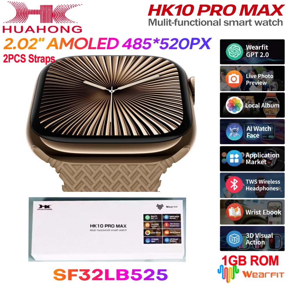 AMOLED HK10 Pro Max SmartWatch 2.02 1GB ROM ChatGPT เข็มทิศ AI นาฬิกา 3D Vision APP BT Call กีฬาสมาร