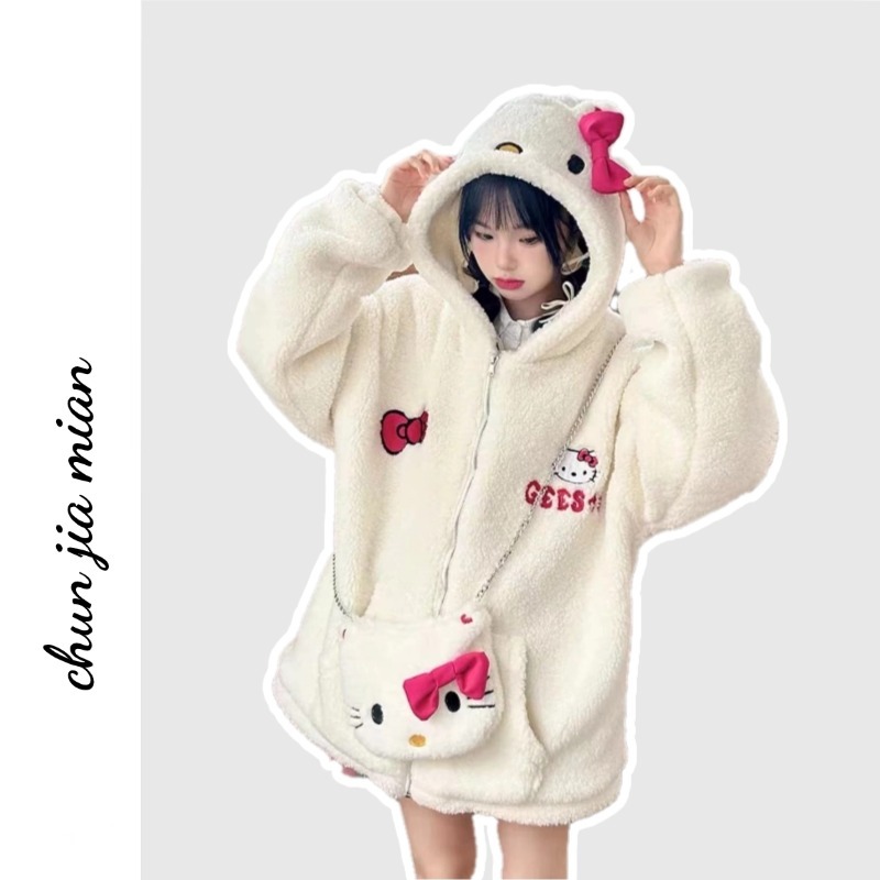 Chunjiamian เสื้อสตรี HelloKitty Kitty faux lamb ขนสัตว์ขนยาวเสื้อกันหนาว