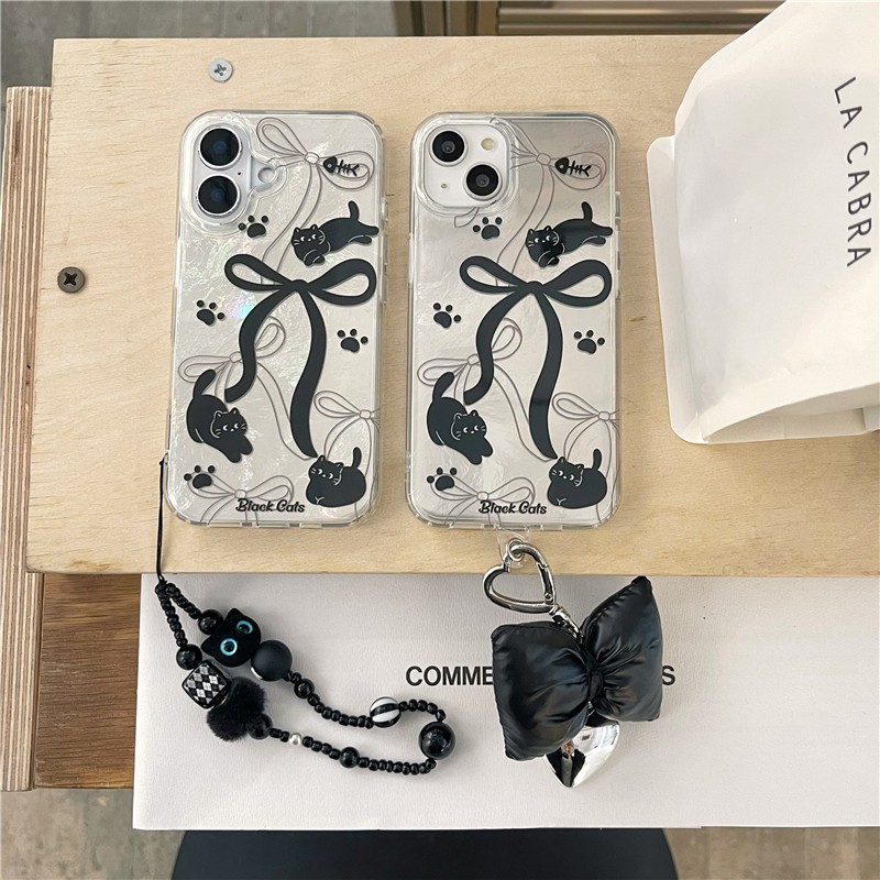 Iphone 16 pro max 15 pro max โบว์ลายแมว วัสดุ TPU กระบวนการ IMD เคสโทรศัพท์พิมพ์สองชั้น