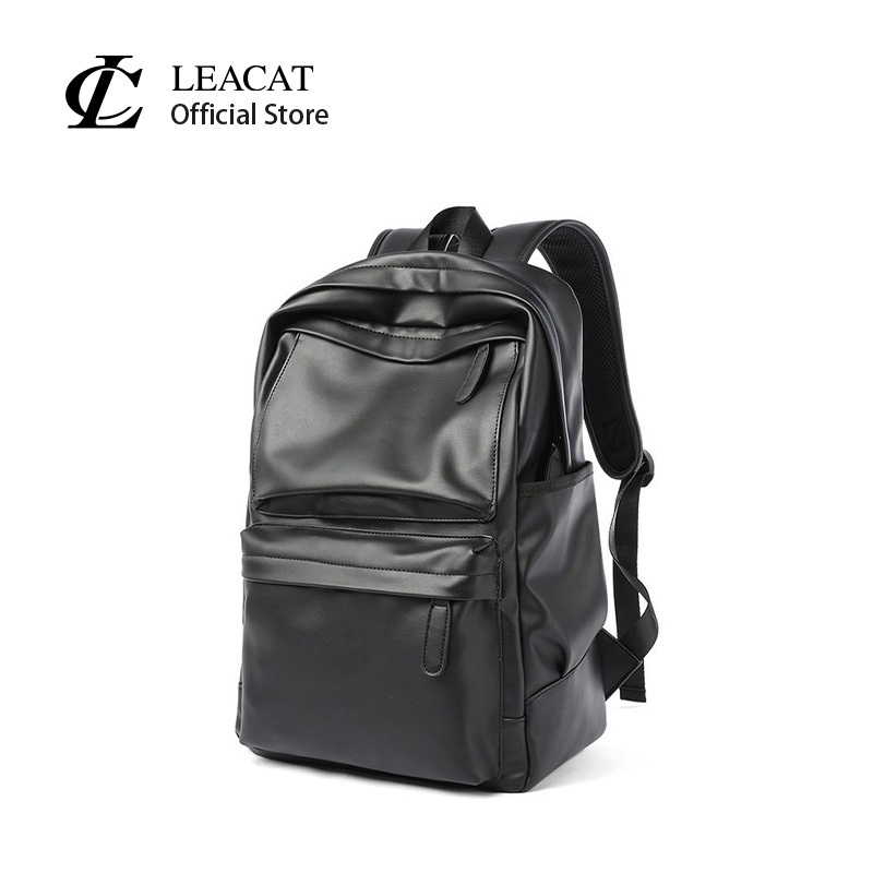 Leacat กระเป๋าเป้สะพายหลัง กระเป๋านักเรียน หนัง PU กันน้ํา แฟชั่นสําหรับผู้ชาย