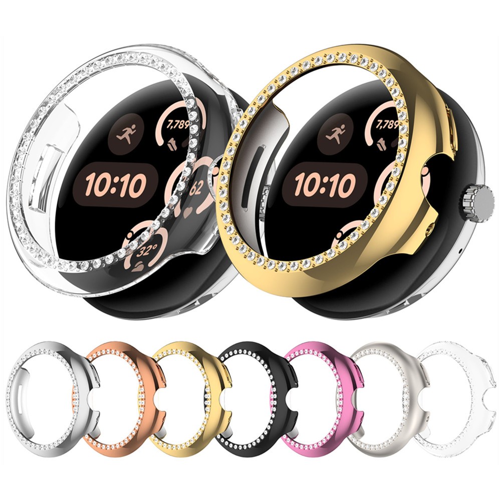 ฝาครอบป้องกันสําหรับ Google Pixel Watch 3 2 1 สมาร์ทวอท์ช PC ชุบฝังเพชรป้องกันกันชนกรอบ Shell Cases อุปกรณ์เสริม