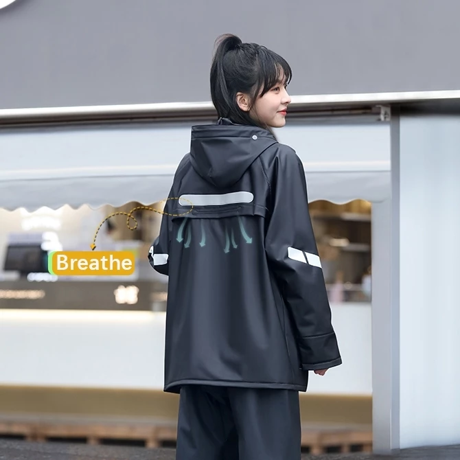 เสื้อกันฝนชุดเสื้อกันฝนแบบสองชิ้น มีแถบสะท้อนแสง ติดหมวก กันน้ํา thumbnail 6